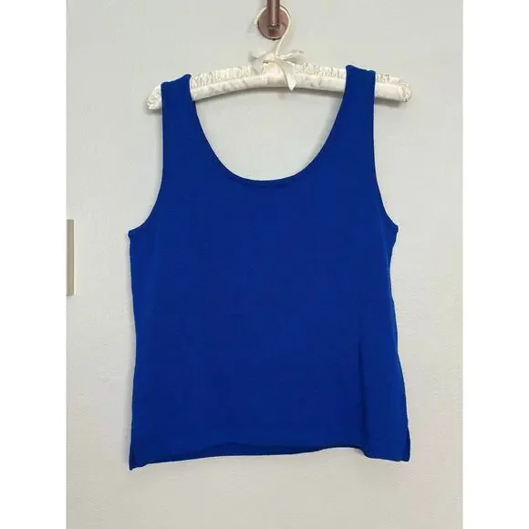 St. John M/L Royal Blue Sleeveless Knit Sweater Shell Tank Top Scoop Neck - Picture 11 of 12